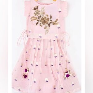 KIRTI AGARWAL Pret N Couture Pink Hand Embroidered Pleated Skirt Set Silk NWOT 6